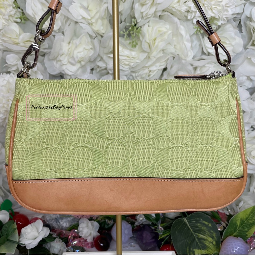 Green Y2K Vintage Coach 6094 Demi Pochette Pouch Mini Bag Strawberry Charm SET - Picture 7 of 14